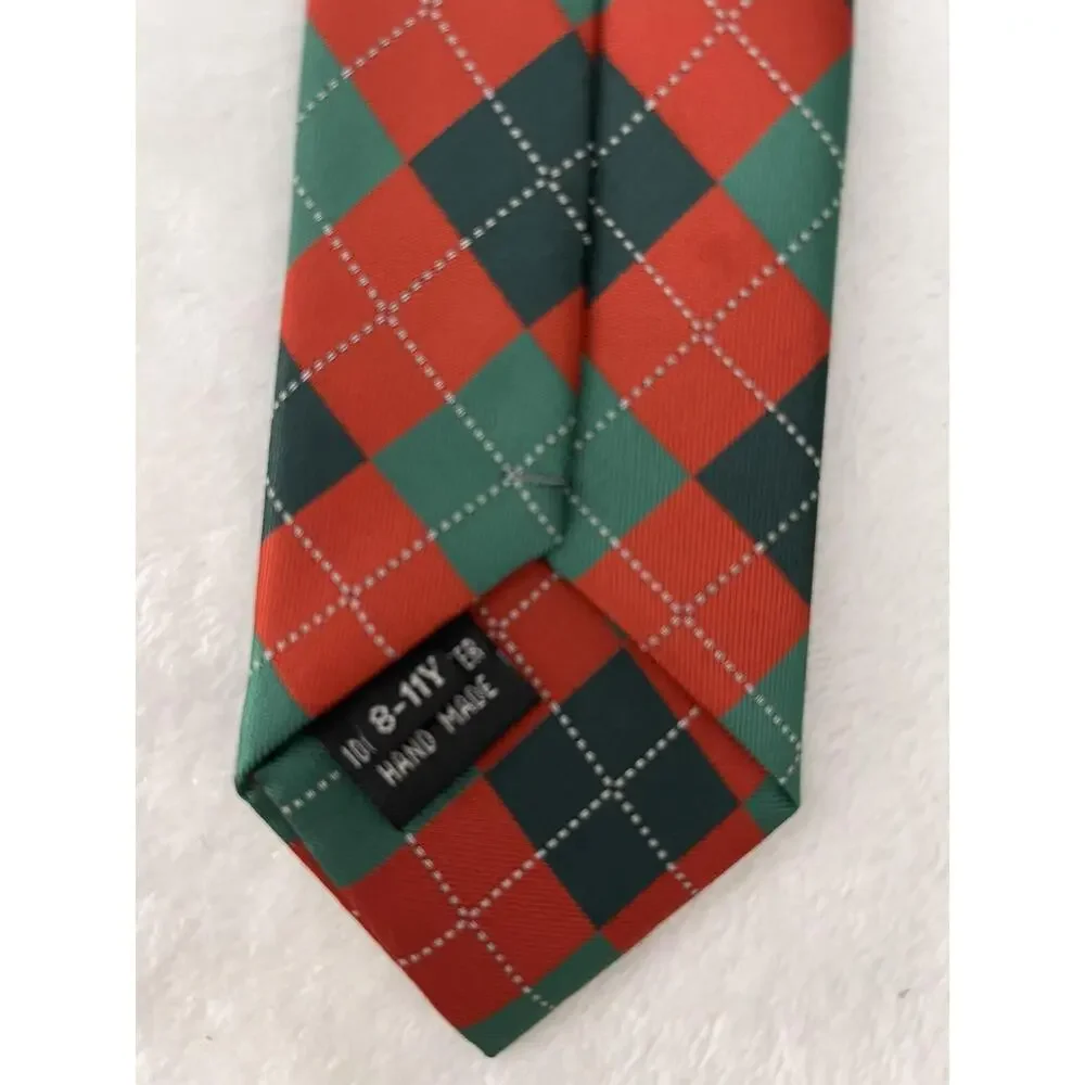 BOYS TIE 8 - 11 years zipper Diamond Red Green LITTLEST PRINCE COUTURE